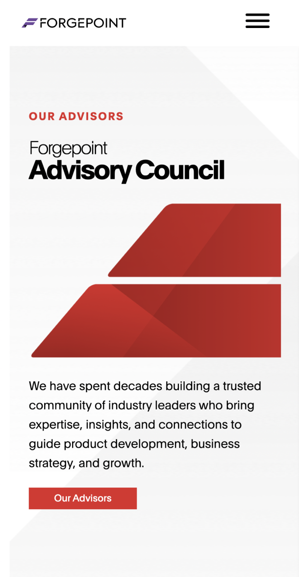 Screengrab of mobile website with text 'Forgepoint Advisory Council'