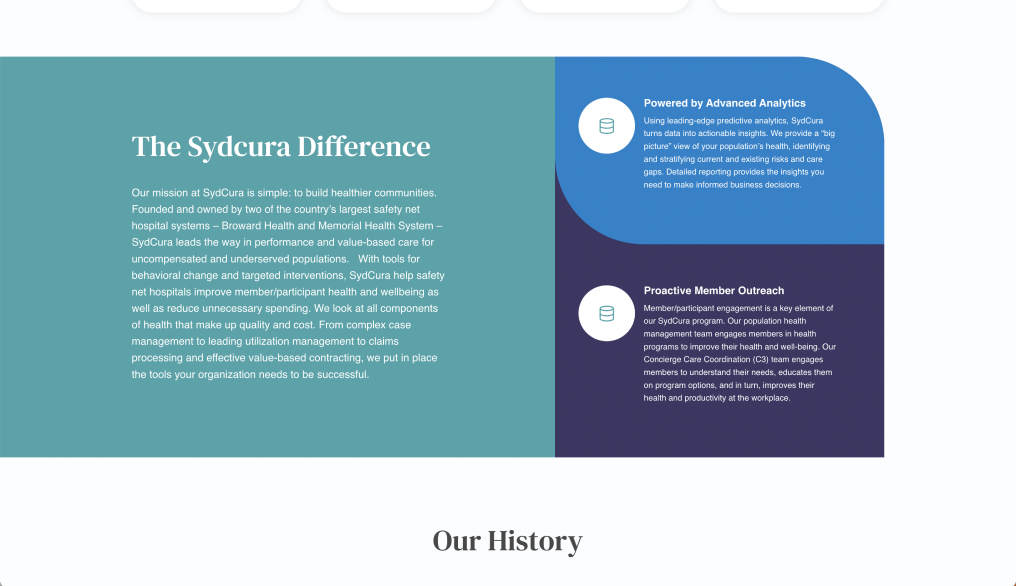 Screenshot of the Sydcura website featuring 'The Sydcura Difference'