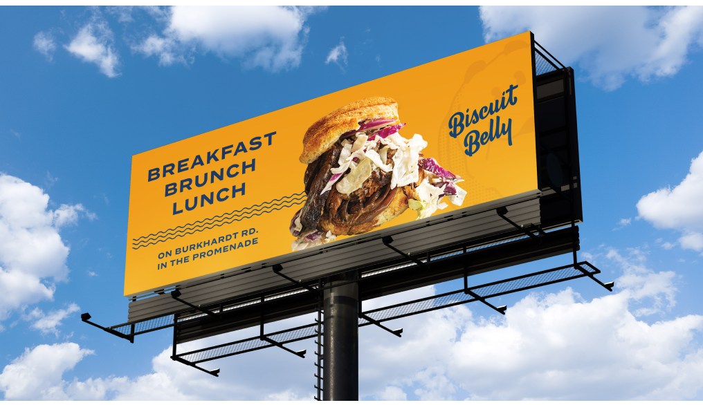 A billboard for the new Evansbille, IN store that reads "Breakfast, lunch, brunch."