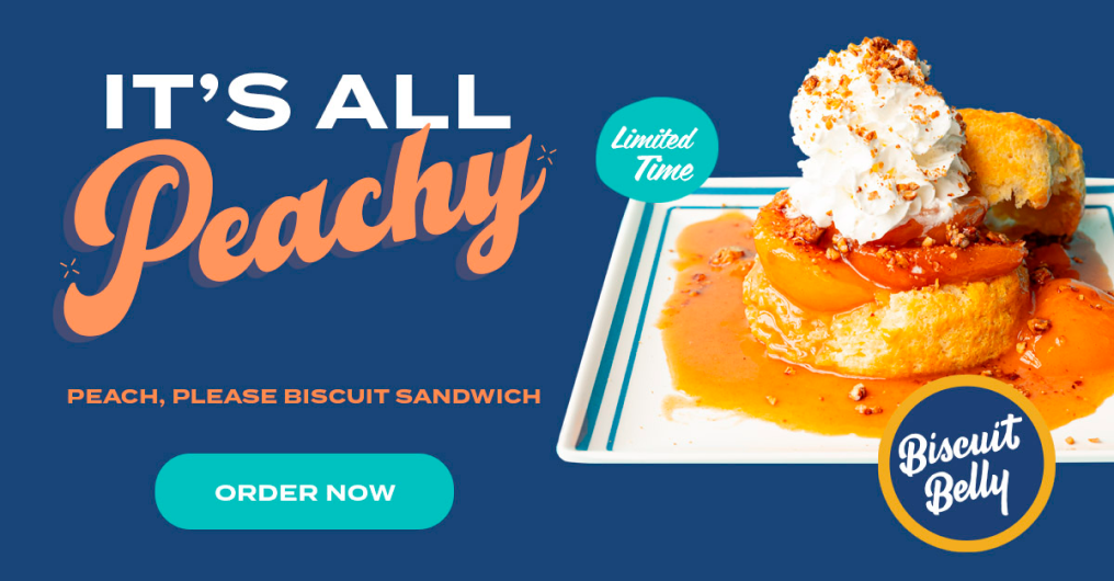 A display ad that features a peach dish with the headline "Its all peachy."