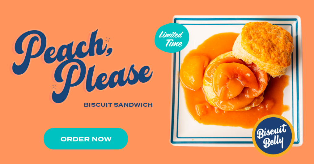 A display ad that features a peach dish with the headline "Peach please."