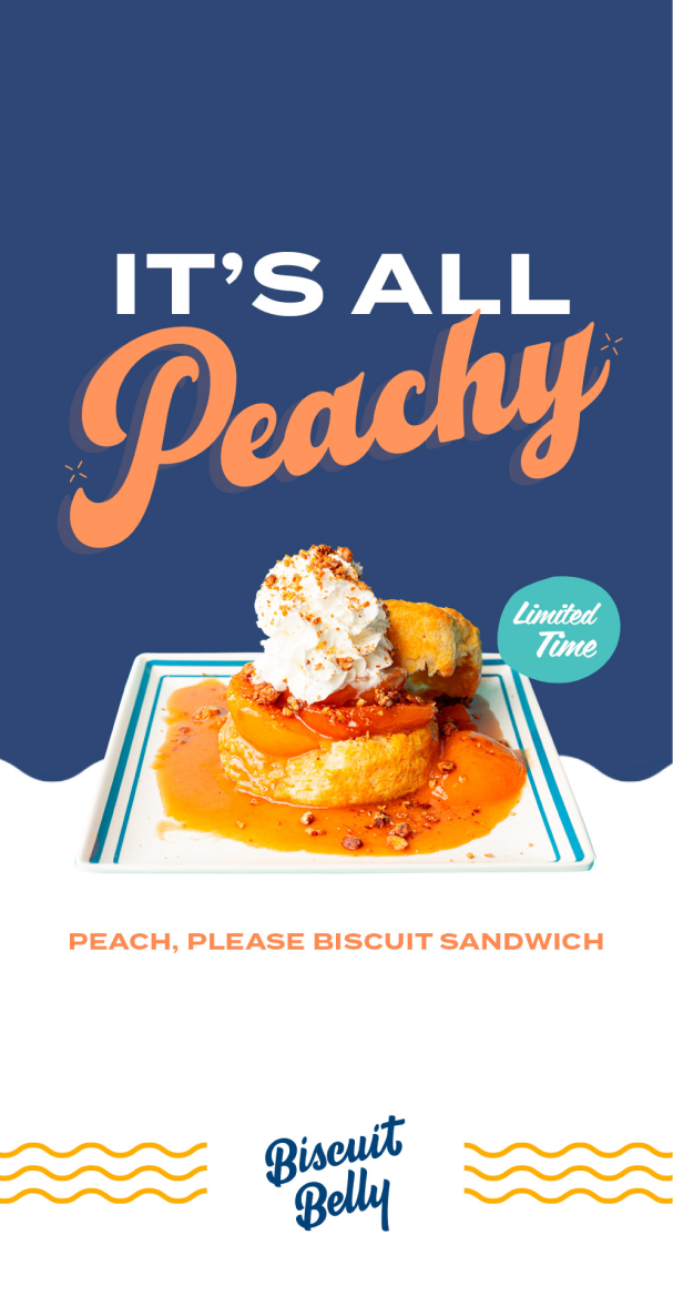 A colorful "Its all peachy" post of sale poster.