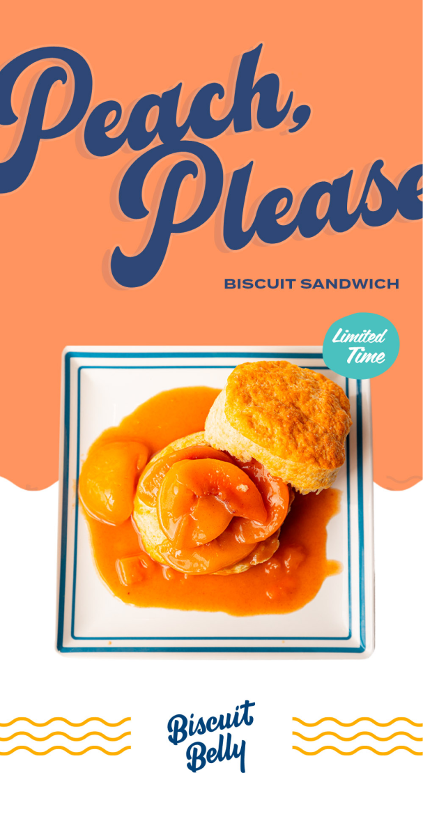 A colorful "Peach please" post of sale poster.