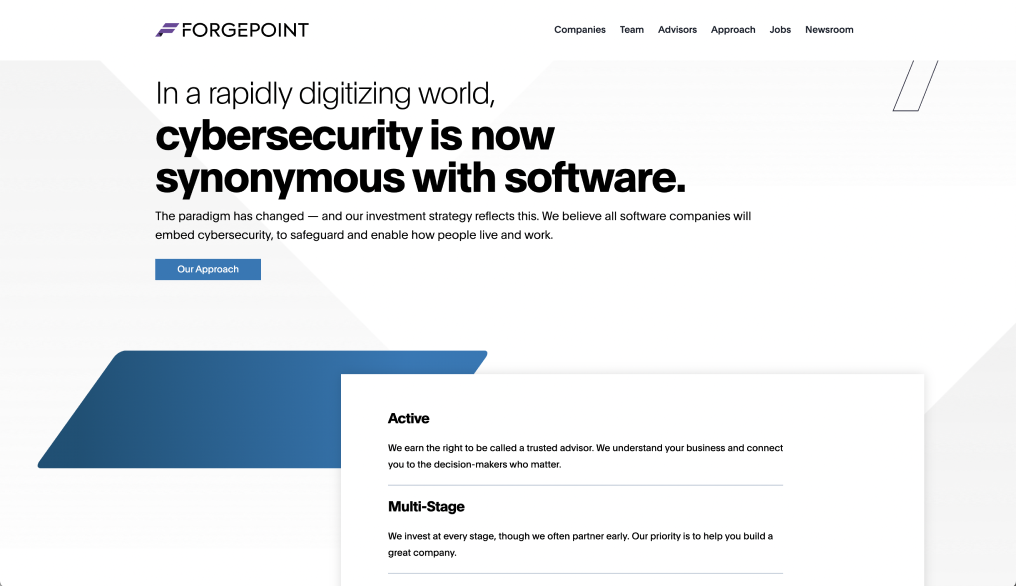 Screengrab of website with text 'In a rapidly digitizing world, cybersecurity is now synonymous with software.'.