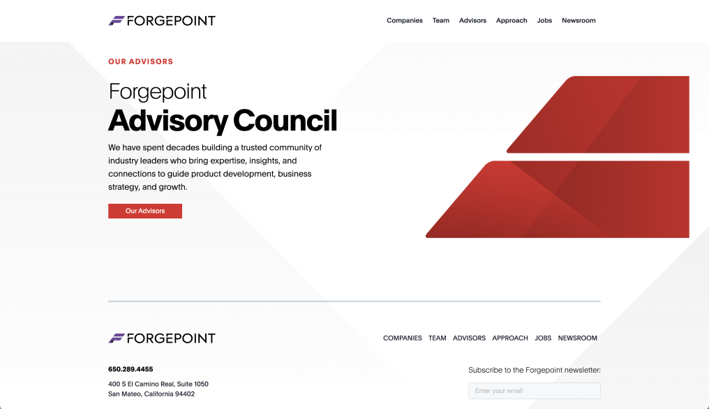 Screengrab of website with text 'Forgepoint Advisory Council'.