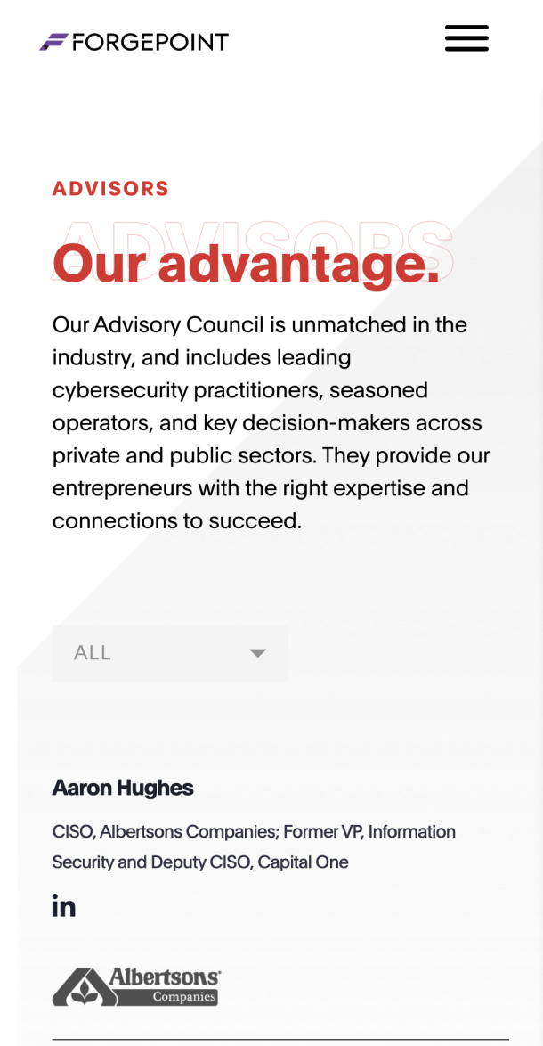 Screengrab of mobile website with text 'Our advantage' and text.