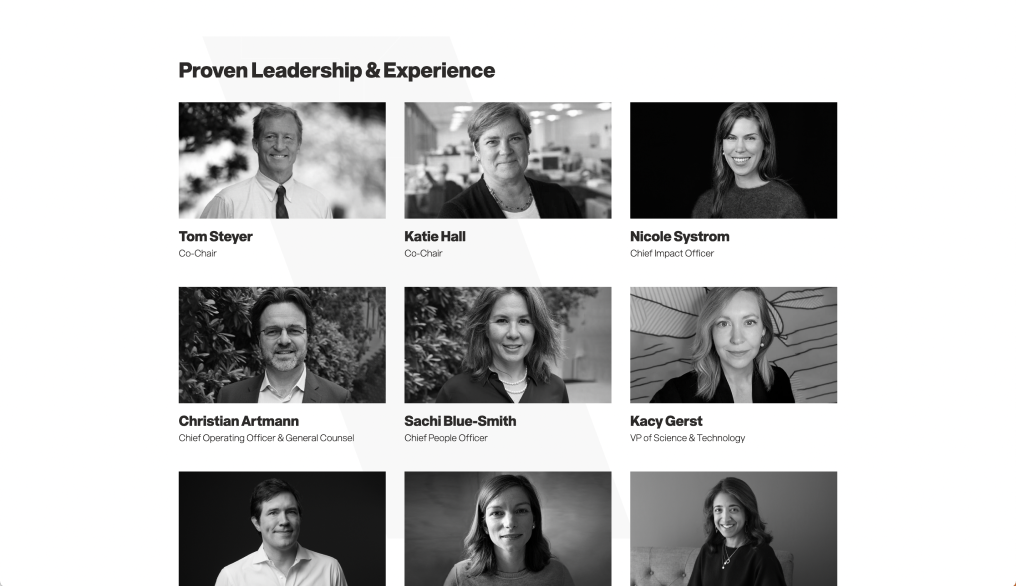 Screengrab of the Galvanize website with pictures of the team