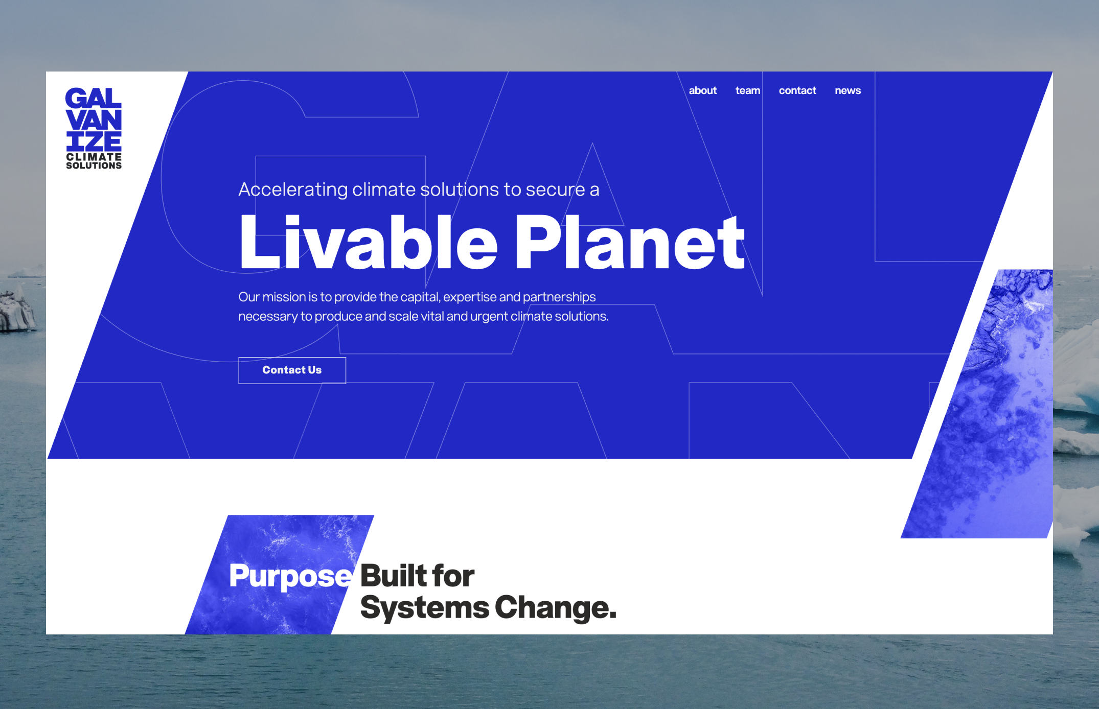 Galvanize website homepage with headline 'Livable Planet'