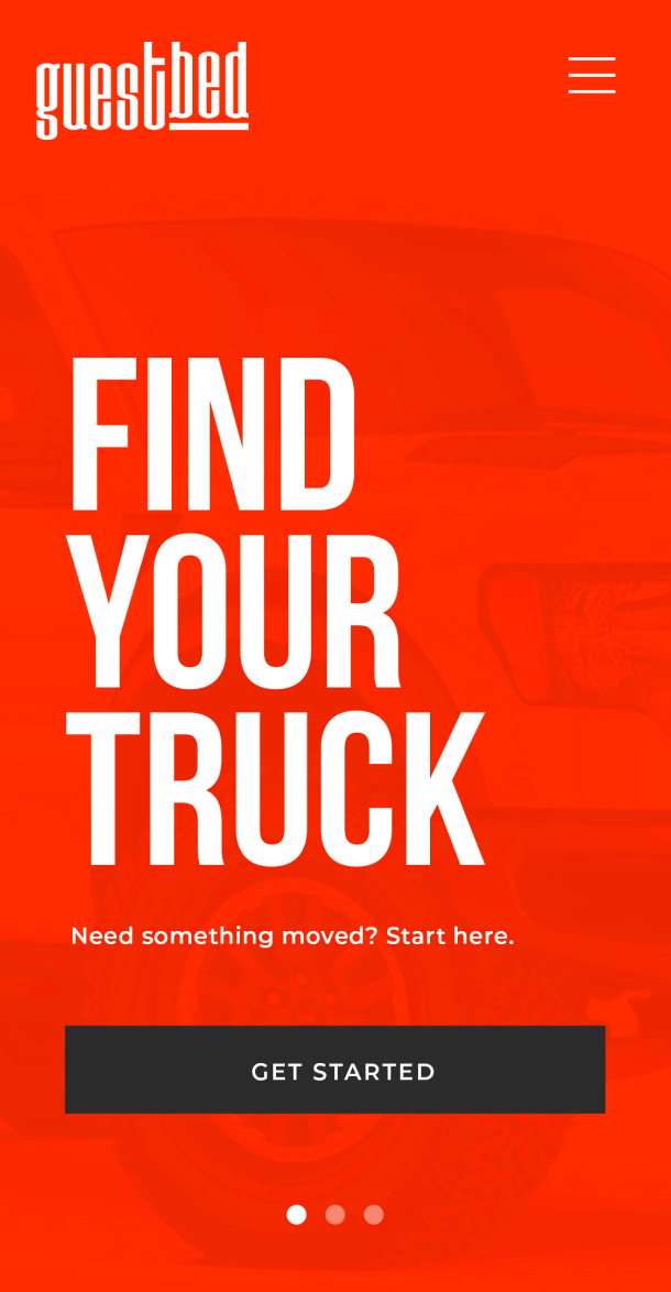Screengrab of guestbed website showing headline 'Find your truck'.