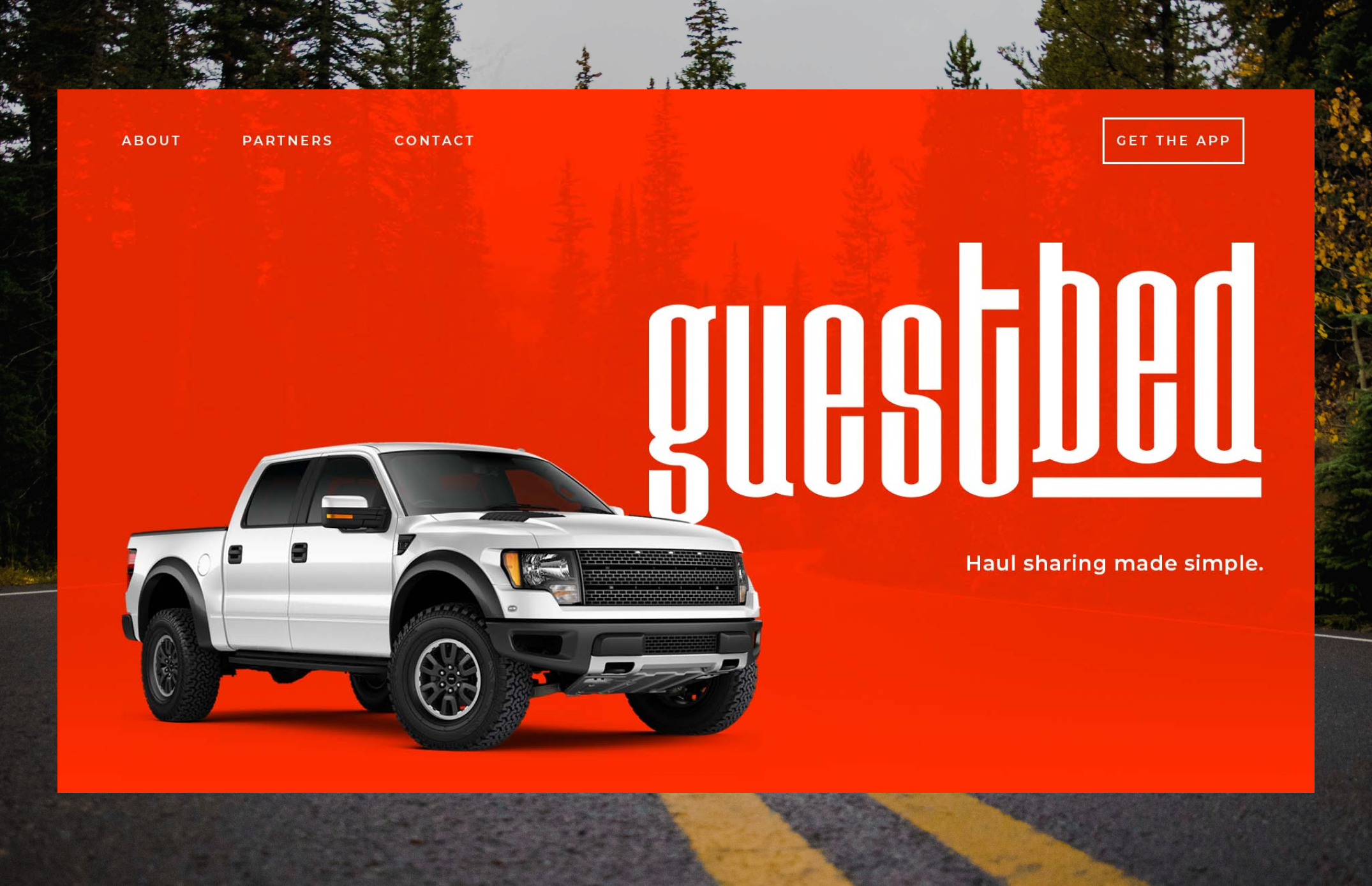 Screengrab of guestbed website showing a truck and their brand name