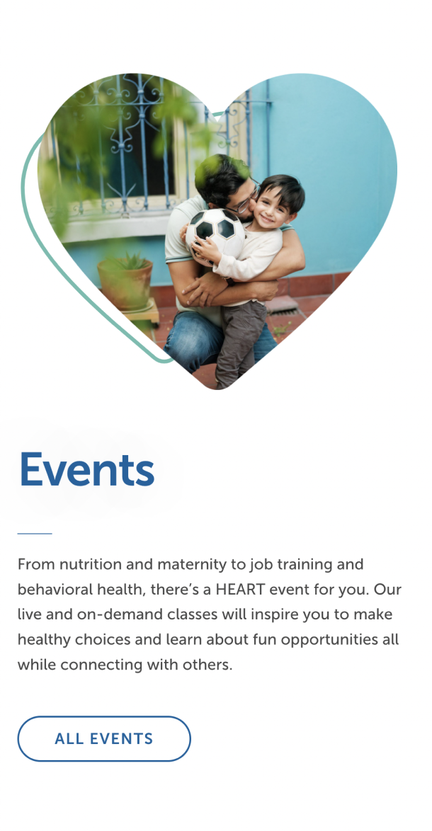 Screengrab of Our Heart website with an image of a man and a child holding a soccer ball smiling 