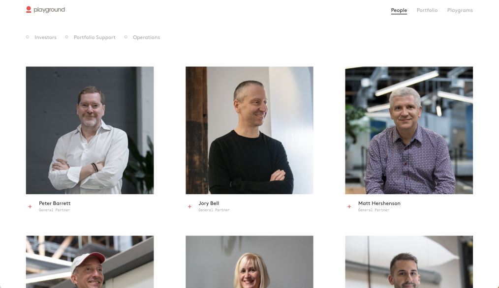 Screengrab of the Playground website featuring headshots of the team members