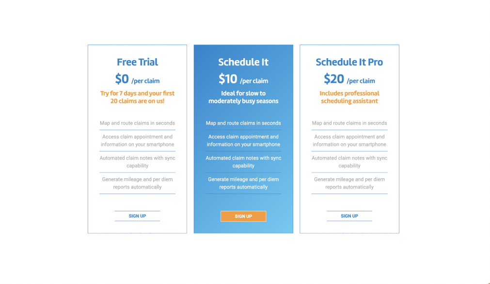 Screengrab of pricing options for this service and benefits