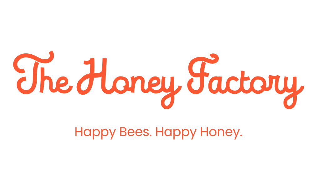 The Honey Factory logo with subtext 'Happy Bees. Happy Honey'.