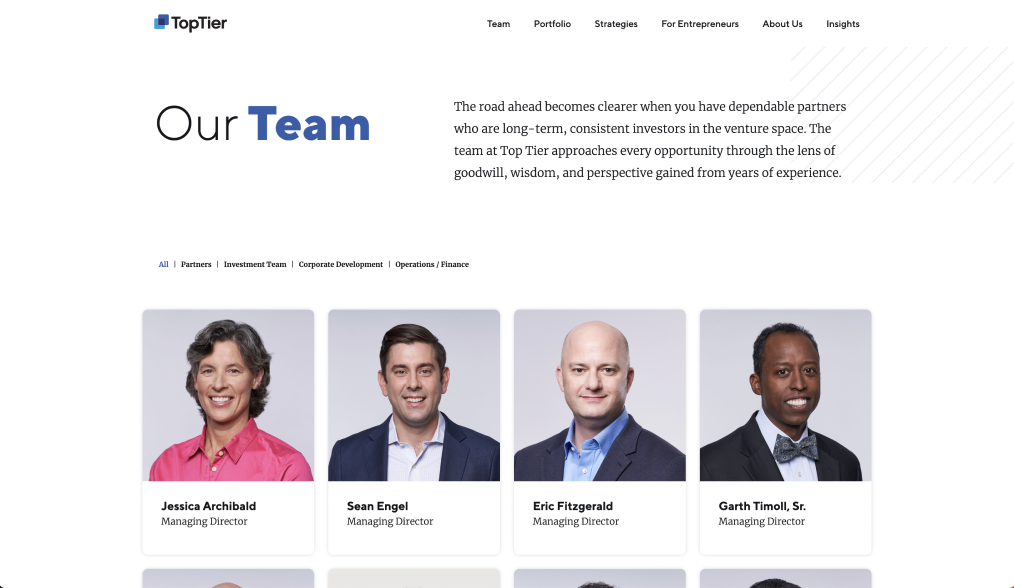 Screengrab of the TTCP website featuring team member headshots