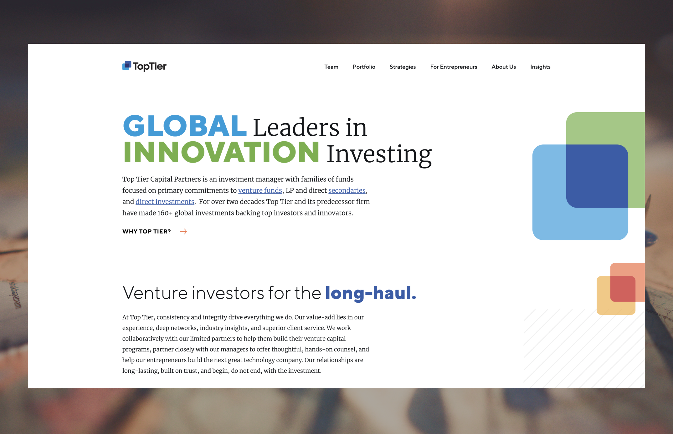 Screengrab of the TTCP homepage with text 'Global Leaders in Innovation Investing'