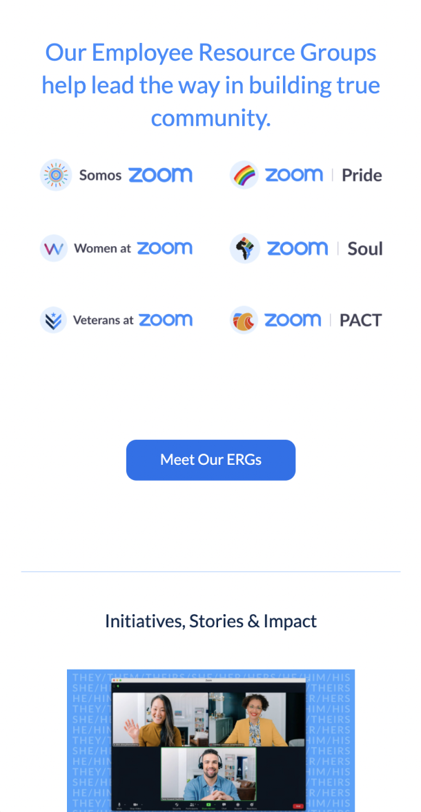 Mobile View of Zoom's employee resource groups