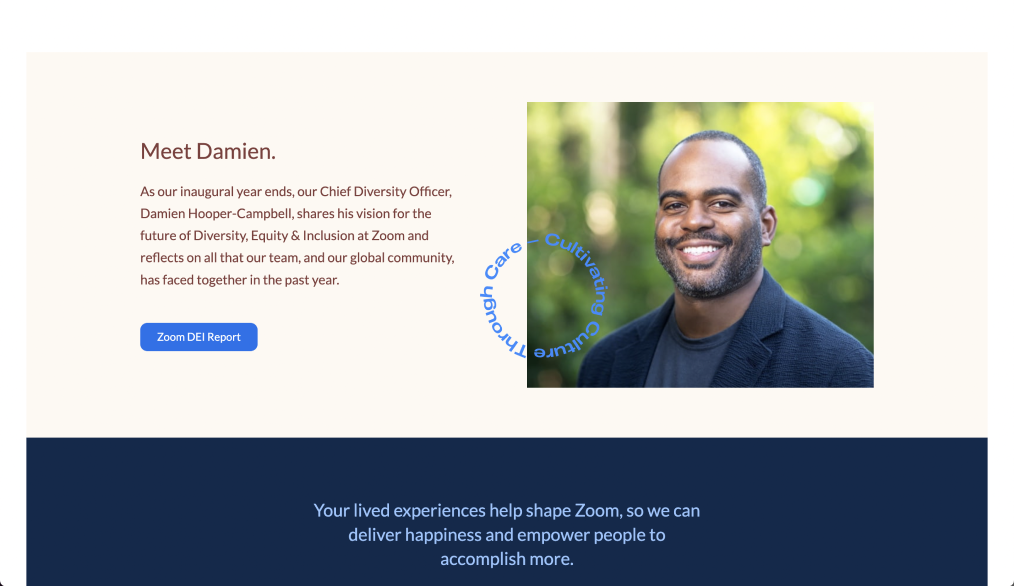 Image and description of Zoom's Chief Diversity Officer Damien Hooper-Campbell