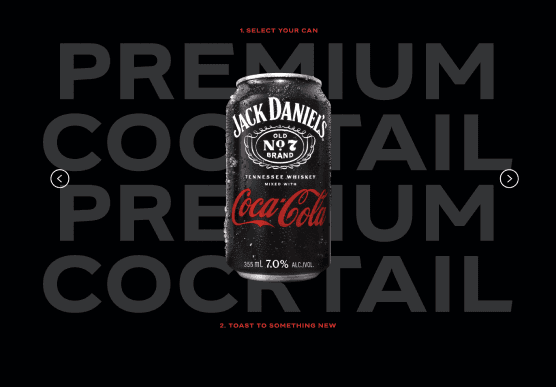 Interactive product selector inviting users to choose their can and toast to something new
