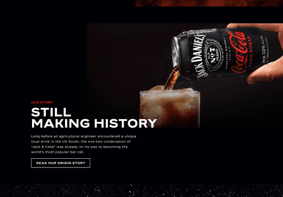 Still Making History origin story section with product being poured over ice