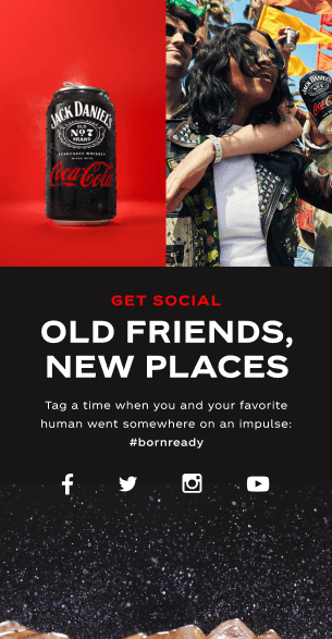 Mobile social media section Old Friends, New Places with #bornready hashtag