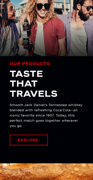 Mobile Taste That Travels product section with lifestyle imagery
