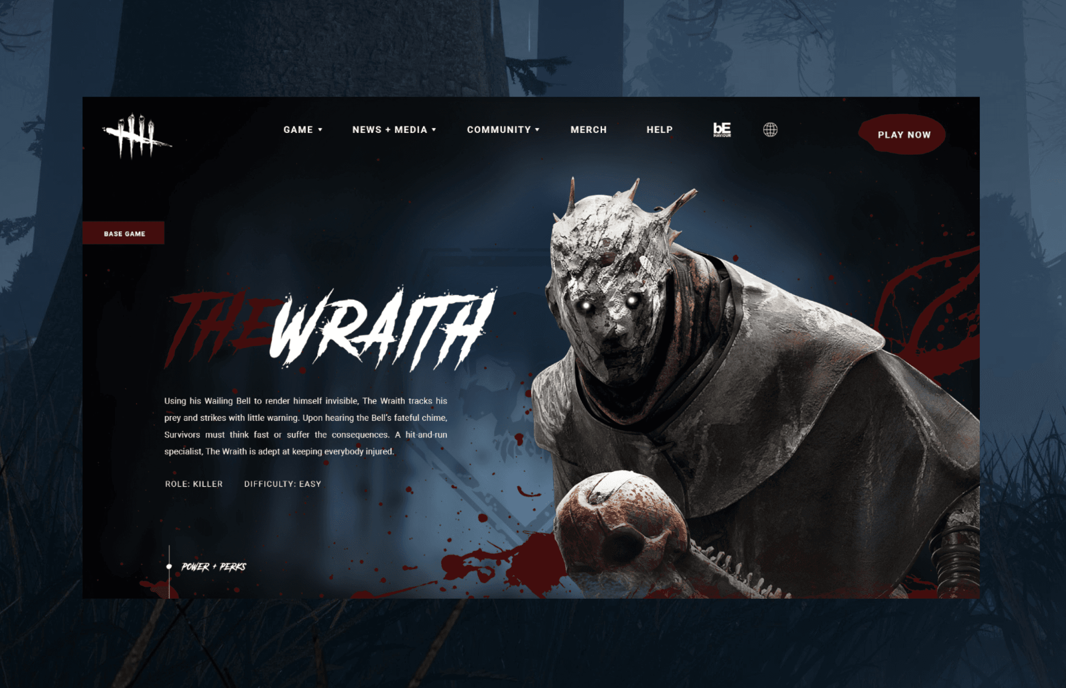 The Wraith character page displaying the hooded killer holding a skull