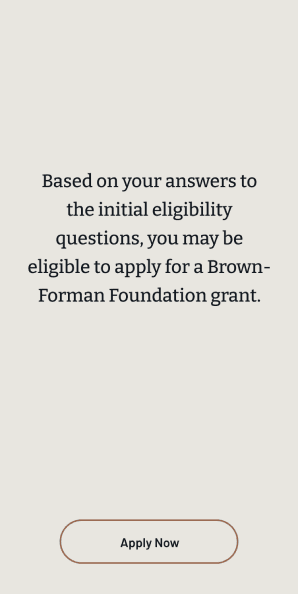 Mobile view of grant eligibility confirmation screen with Apply Now button
