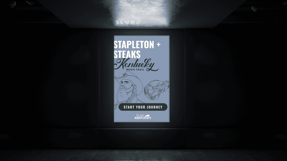 Fresh Sounds campaign poster featuring Stapleton and Steaks tagline in subway station