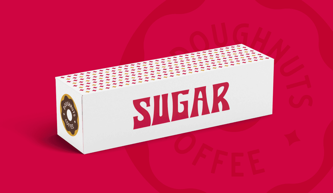 Branded bakery box packaging with geometric pattern and logo sticker