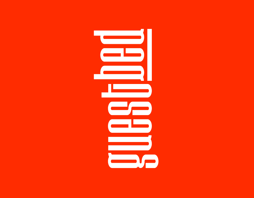 Guestbed vertical logo lockup on orange brand background