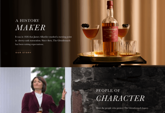 A History Maker and People of Character sections with distillery imagery