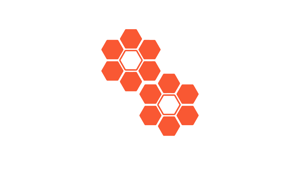 Abstract honeycomb icon mark featuring interconnected orange hexagons in a geometric pattern
