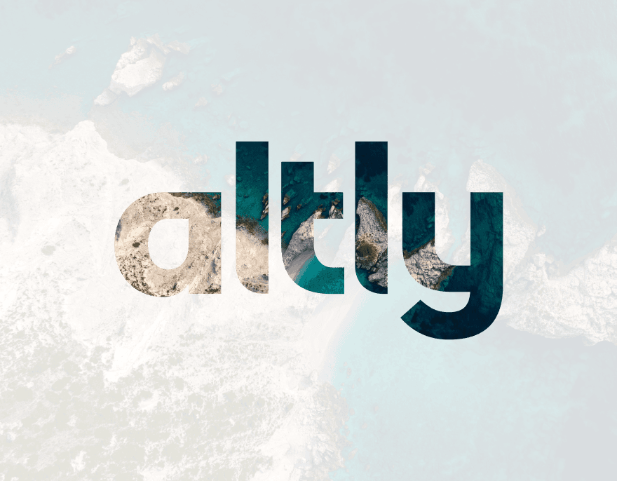 Altly logo with coastal landscape imagery inside letterforms