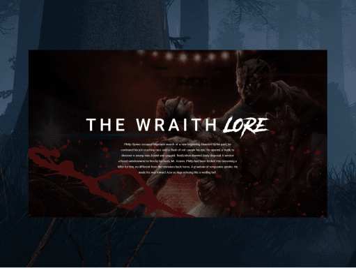The Wraith lore section with backstory narrative and atmospheric artwork