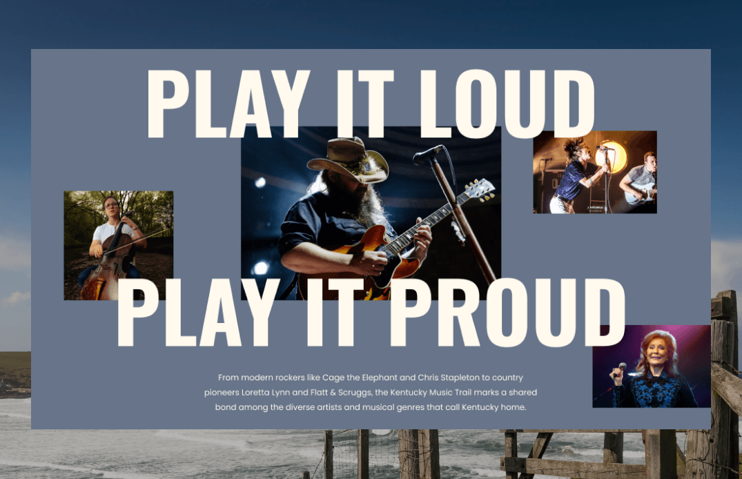 Play It Loud, Play It Proud section showcasing Kentucky musicians