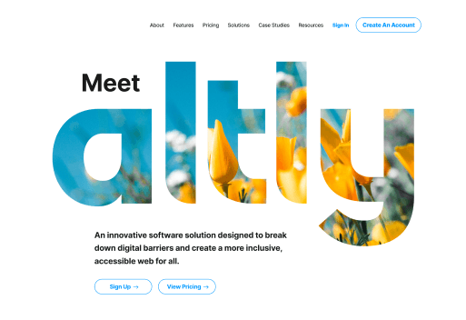 Altly homepage featuring yellow tulips within the logo typography