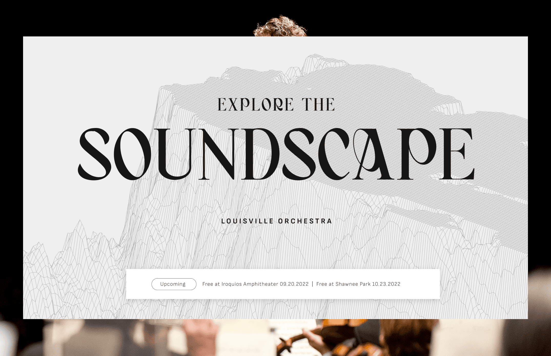 Homepage hero with Explore the Soundscape headline and topographic sound wave illustration