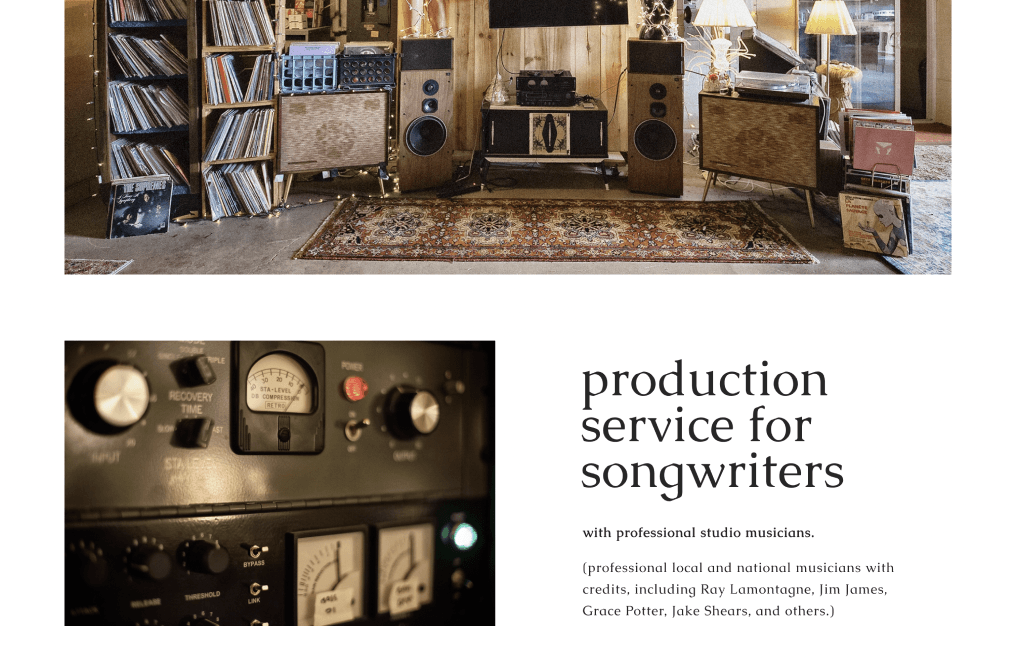 Production services page highlighting songwriter collaboration offerings