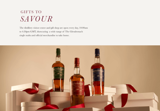 Gifts to Savour section with whisky bottles and gift boxes