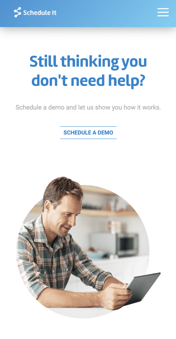Mobile view of demo request section with ‘Still thinking you don’t need help?’ call-to-action
