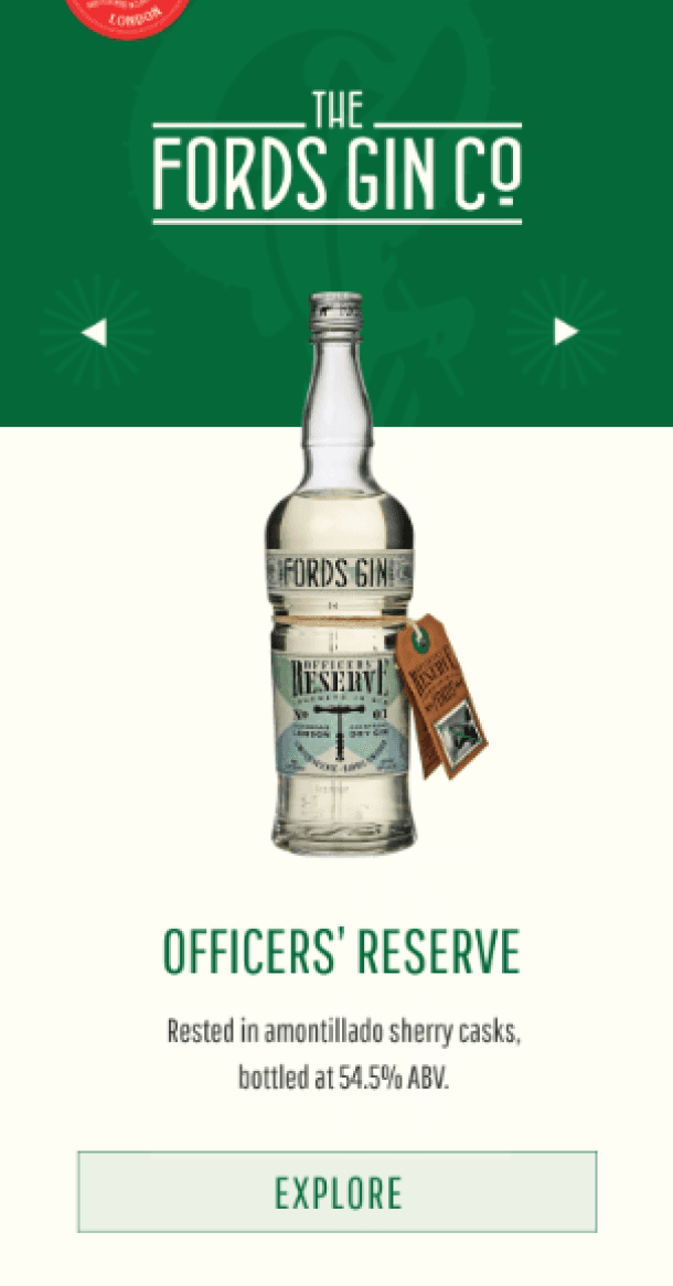 Mobile Officers Reserve product page with green header banner and bottle photography