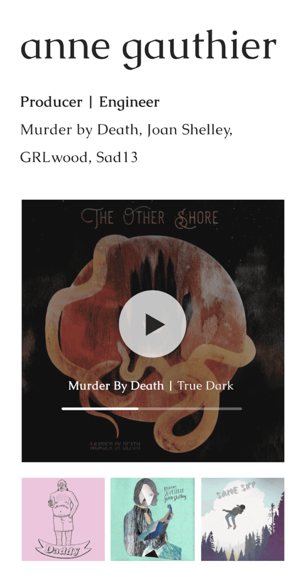 Mobile producer profile page with embedded video player