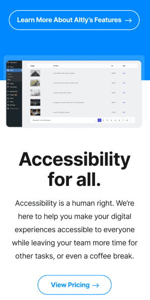 Mobile view of the dashboard interface with accessibility messaging