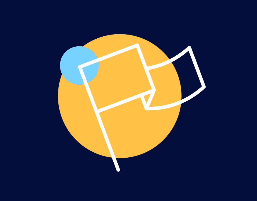 Brand icon with flag illustration representing catalytic action