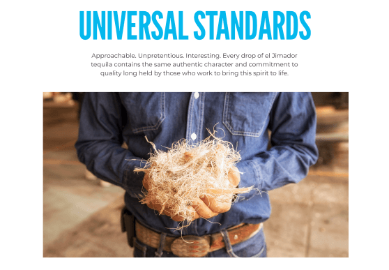 Universal Standards section highlighting authentic agave craftsmanship