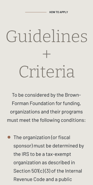 Mobile Guidelines and Criteria section listing grant eligibility requirements