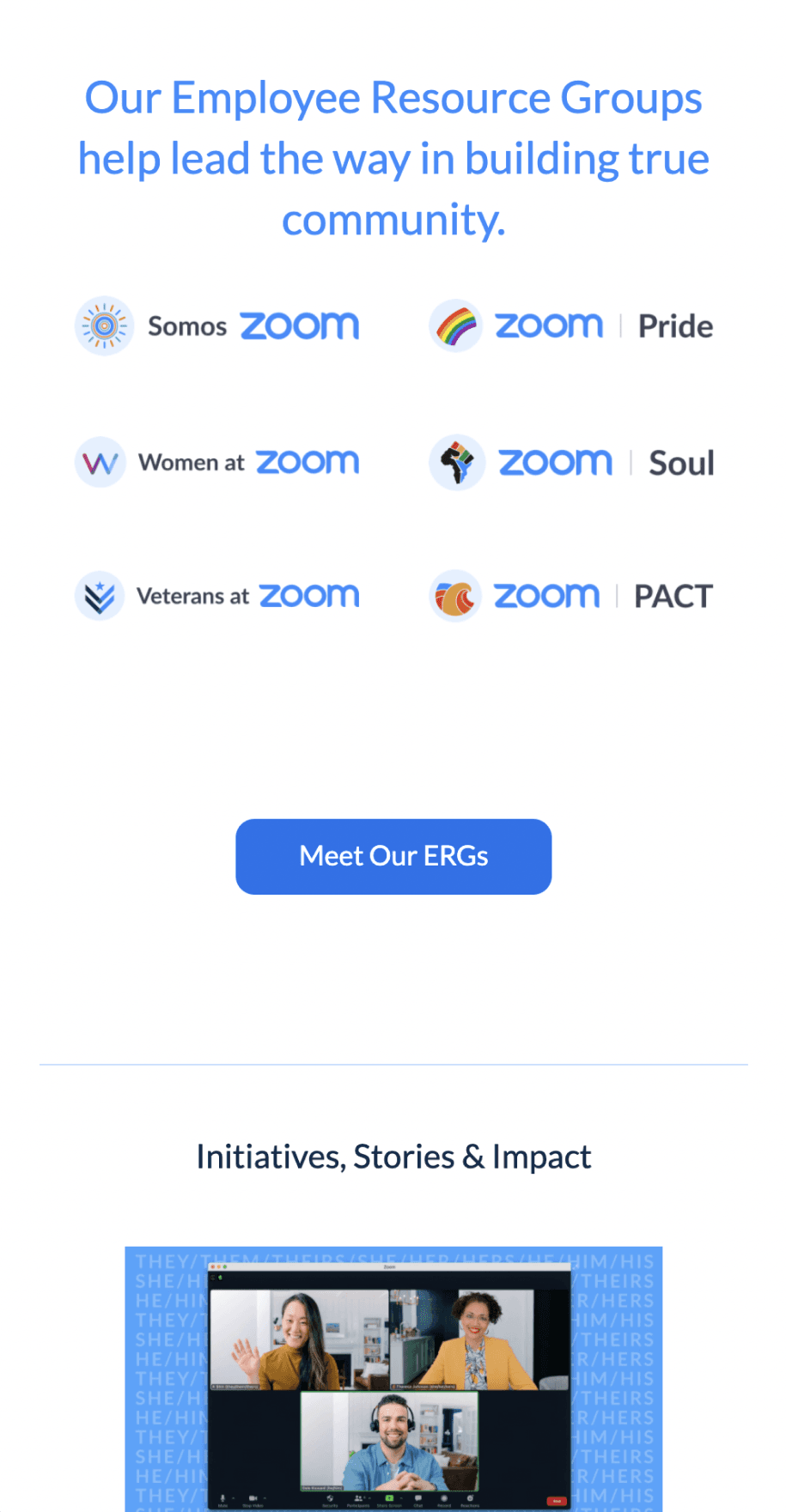 Mobile view of Employee Resource Groups section with six community logos
