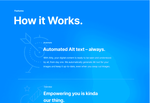Features page explaining how automated alt text works