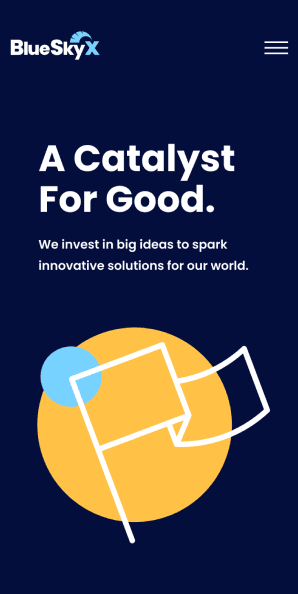 Mobile homepage hero with A Catalyst For Good headline